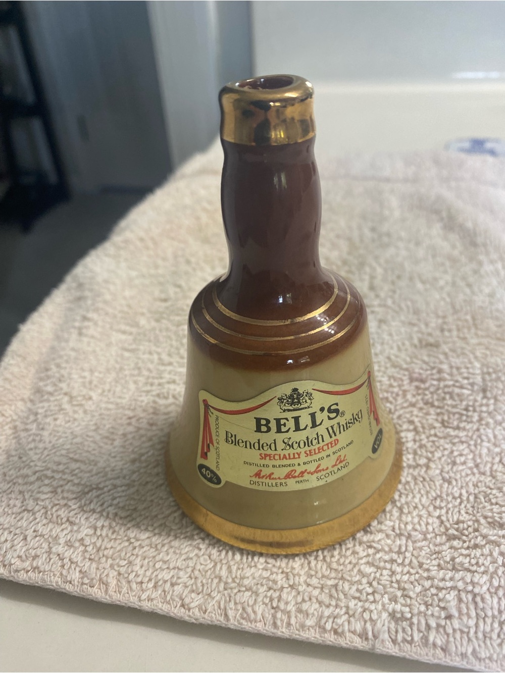 Bell's Blended Scotch Whisky Ceramic Bell Bottle - Brown & Cream Mini